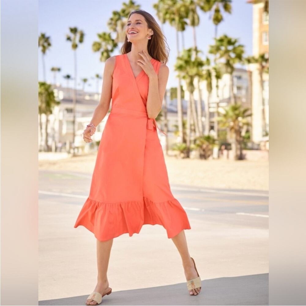 Talbots V-Neck Poplin Wrap Dress Peach Size 14 NWOT